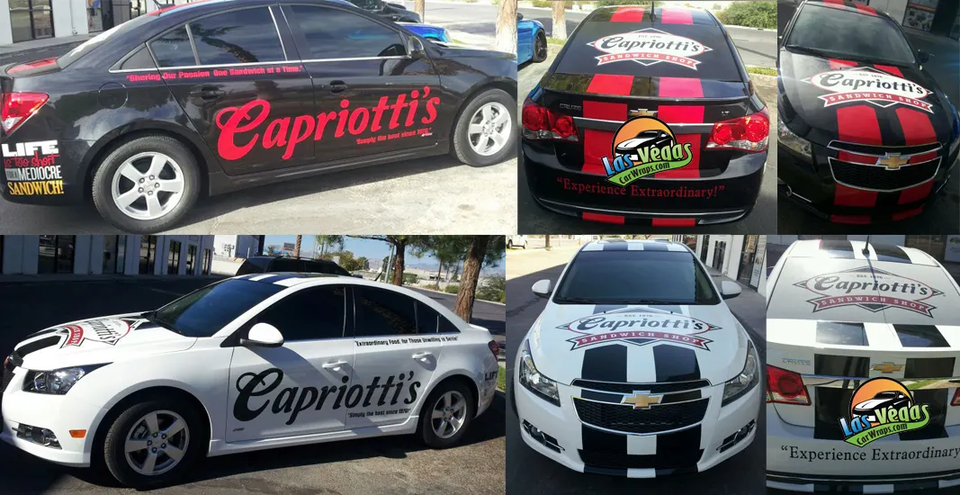Capriotti's Sandwich Shop fleet of wrapped Chevy Cruze sedans in two colorways