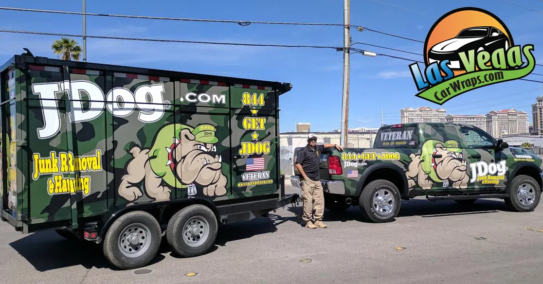 JDog Junk Removal camo Ram truck and trailer
